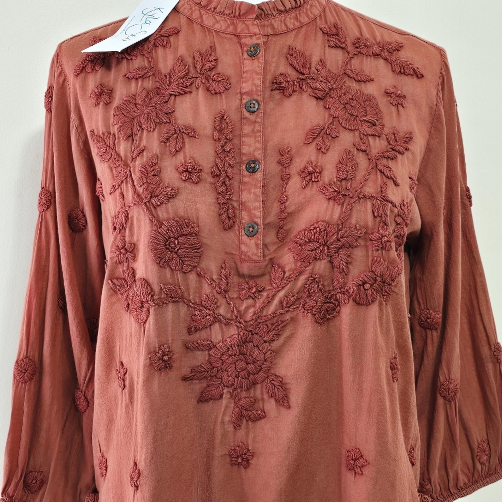 NWT Kyla Seo Caite Sz S Paloma Embroidered Cotton Blouse Top Terracota Boho - Picture 3 of 16